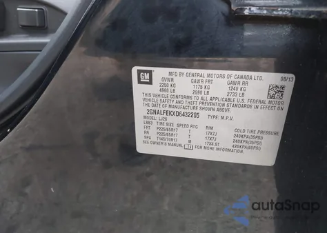 2013 Chevrolet Equinox Ltz из США, поврежденный, VIN 2GNALFEKXD6432205